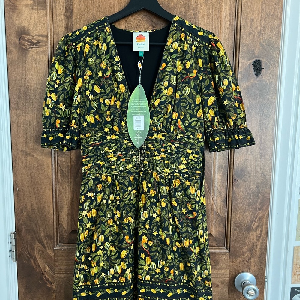 FARM Rio Black Star Fruit & Leaf Print Mini Dress